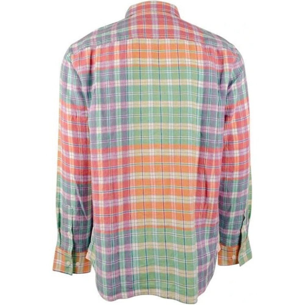 Tommy Bahama Barbados Breeze Stretch Linen Shirt Mens X-Large Peach Melt Plaid - Picture 3 of 7